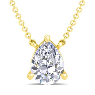 1 Carat Pear Shape Lab Grown Diamond Solitaire Necklace In 14 Karat Yellow Gold