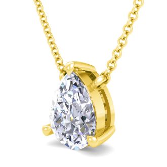 1 Carat Pear Shape Lab Grown Diamond Solitaire Necklace In 14K Yellow Gold Over Sterling Silver