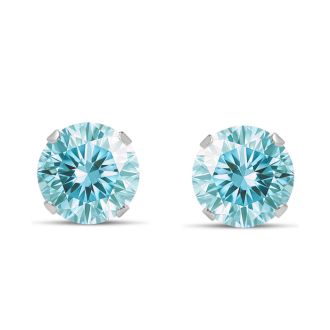 1 Carat Blue Moissanite Stud Earrings In White Gold