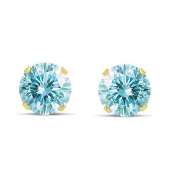 1 Carat Blue Moissanite Stud Earrings In Yellow Gold