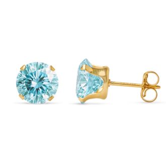 1 Carat Blue Moissanite Stud Earrings In Yellow Gold