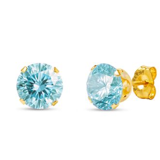 2 Carat Blue Moissanite Stud Earrings In Yellow Gold