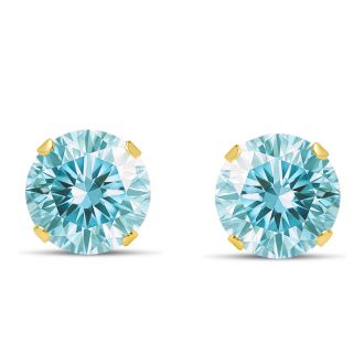 2 Carat Blue Moissanite Stud Earrings In Yellow Gold