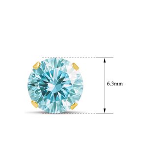 2 Carat Blue Moissanite Stud Earrings In Yellow Gold
