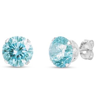 4 Carat Blue Moissanite Stud Earrings In White Gold