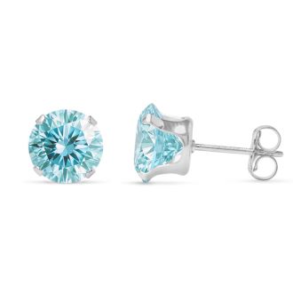 4 Carat Blue Moissanite Stud Earrings In White Gold