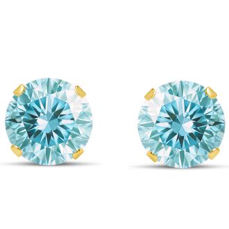 4 Carat Blue Moissanite Stud Earrings In Yellow Gold
