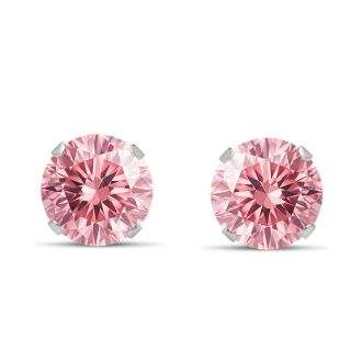 1 Carat Pink Moissanite Stud Earrings In White Gold