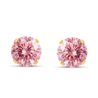 1 Carat Pink Moissanite Stud Earrings In Yellow Gold