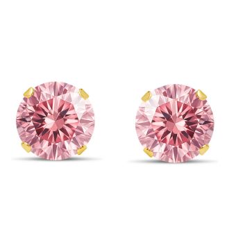 2 Carat Pink Moissanite Stud Earrings In Yellow Gold