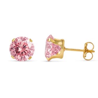 4 Carat Pink Moissanite Stud Earrings In Yellow Gold