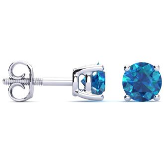 Estate Jewelry 3/4 Carat Blue Diamond Stud Earrings In 14 Karat White Gold