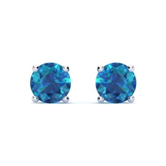 Estate Jewelry 3/4 Carat Blue Diamond Stud Earrings In 14 Karat White Gold