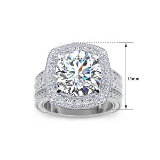 6 Carat Cushion Cut Lab Grown Diamond Halo Engagement Ring In 14K White Gold