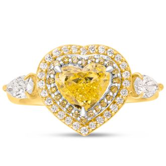 Estate Jewelry 1 1/2 Carat Fancy Yellow Lab Grown Diamond Heart Shape Engagement Ring In 14K Yellow Gold, Size 7