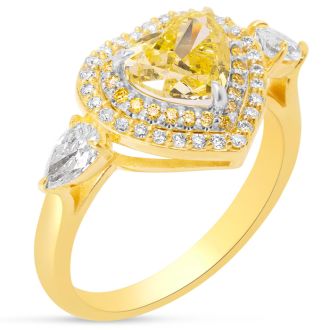 Estate Jewelry 1 1/2 Carat Fancy Yellow Lab Grown Diamond Heart Shape Engagement Ring In 14K Yellow Gold, Size 7