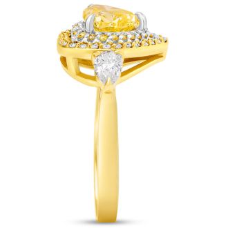 Estate Jewelry 1 1/2 Carat Fancy Yellow Lab Grown Diamond Heart Shape Engagement Ring In 14K Yellow Gold, Size 7