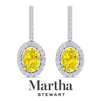 Martha Stewart 2 1/2 Carat Oval Shape Fancy Yellow Lab Grown Diamond Drop Earrings In 14 Karat White Gold