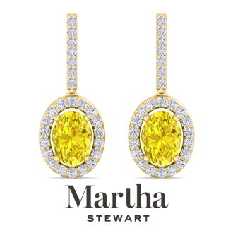 Martha Stewart 2 1/2 Carat Oval Shape Fancy Yellow Lab Grown Diamond Drop Earrings In 14 Karat Yellow Gold