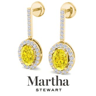 Martha Stewart 2 1/2 Carat Oval Shape Fancy Yellow Lab Grown Diamond Drop Earrings In 14 Karat Yellow Gold