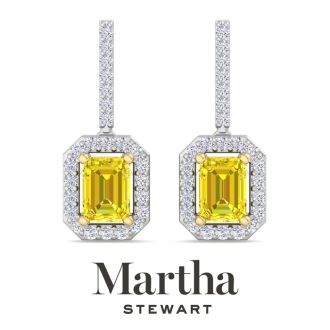 Martha Stewart 2 1/2 Carat Emerald Cut Fancy Yellow Lab Grown Diamond Drop Earrings In 14 Karat White Gold