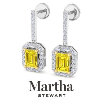 Martha Stewart 2 1/2 Carat Emerald Cut Fancy Yellow Lab Grown Diamond Drop Earrings In 14 Karat White Gold