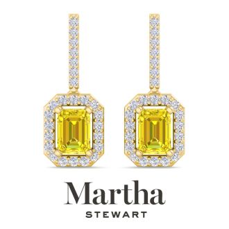 Martha Stewart 2 1/2 Carat Emerald Cut Fancy Yellow Lab Grown Diamond Drop Earrings In 14 Karat Yellow Gold