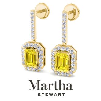 Martha Stewart 2 1/2 Carat Emerald Cut Fancy Yellow Lab Grown Diamond Drop Earrings In 14 Karat Yellow Gold