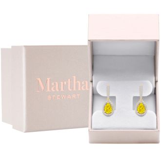 Martha Stewart 2 1/2 Carat Pear Shape Fancy Yellow Lab Grown Diamond Drop Earrings In 14 Karat Yellow Gold