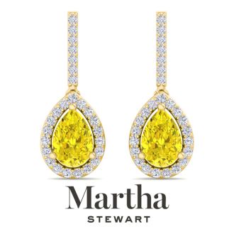 Martha Stewart 2 1/2 Carat Pear Shape Fancy Yellow Lab Grown Diamond Drop Earrings In 14 Karat Yellow Gold
