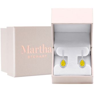 Martha Stewart 2 1/2 Carat Pear Shape Fancy Yellow Lab Grown Diamond Drop Earrings In Sterling Silver