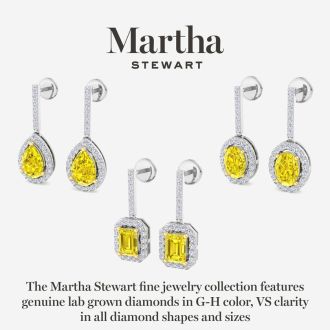 Martha Stewart 2 1/2 Carat Pear Shape Fancy Yellow Lab Grown Diamond Drop Earrings In Sterling Silver