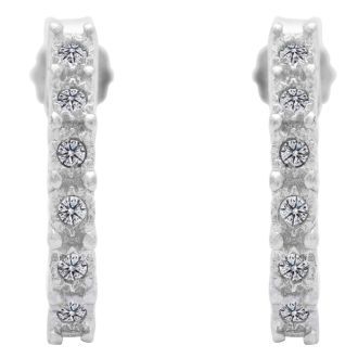 Estate Jewelry 1/8 Carat Natural Diamond J Hoop Earrings In Sterling Silver G-H, I2-I3