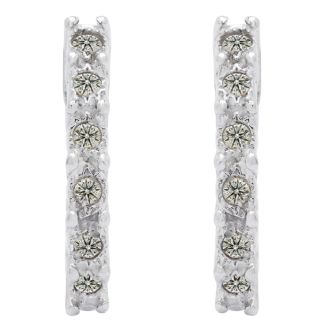 Estate Jewelry 1/8 Carat Natural Diamond J Hoop Earrings In Sterling Silver J-K, I2-I3