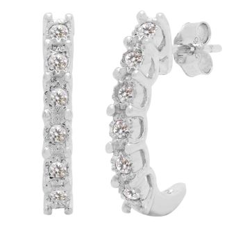 Estate Jewelry 1/4 Carat Natural Diamond J Hoop Earrings In Sterling Silver G-H, I2-I3