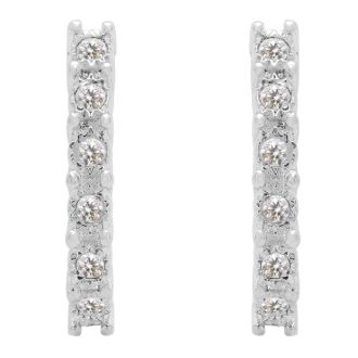 Estate Jewelry 1/4 Carat Natural Diamond J Hoop Earrings In Sterling Silver G-H, I2-I3