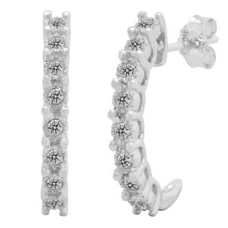 Estate Jewelry 1/4 Carat Natural Diamond J Hoop Earrings In Sterling Silver G-H, I2-I3