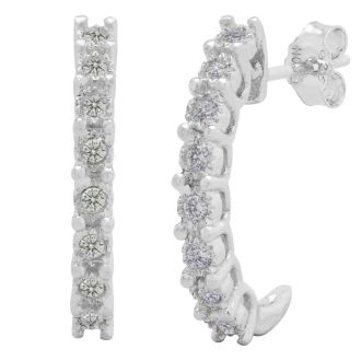 Estate Jewelry 1/4 Carat Natural Diamond J Hoop Earrings In Sterling Silver J-K, I2-I3