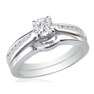 Estate Jewelry 3/4 Carat Created Diamond Bridal Set, Sterling Silver Size 7