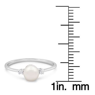Round Freshwater Cultured Pearl and Diamond Accent Ring In 14 Karat White Gold, Great For Ring Finger Or Pinky!
