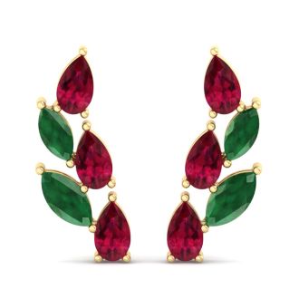 2 1/4 Carat Emerald and Ruby Earring Climbers In 14 Karat Yellow Gold