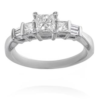 Estate Jewelry 1 Carat Princess Created Diamond Engagement Ring in Sterling Silver, Size 7