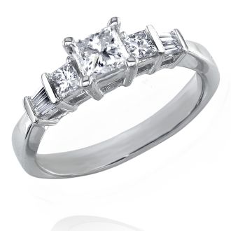 Estate Jewelry 1 Carat Princess Created Diamond Engagement Ring in Sterling Silver, Size 7