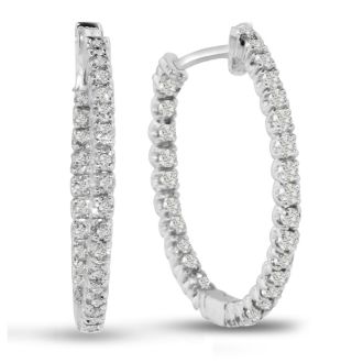 Estate Jewelry 3ct Endless Created Diamond Hoop Earrings In Sterling Silver, 1 Inch