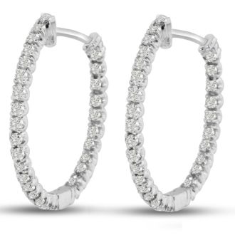 Estate Jewelry 3ct Endless Created Diamond Hoop Earrings In Sterling Silver, 1 Inch