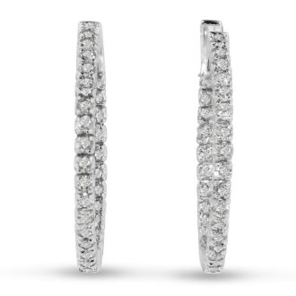 Estate Jewelry 3ct Endless Created Diamond Hoop Earrings In Sterling Silver, 1 Inch