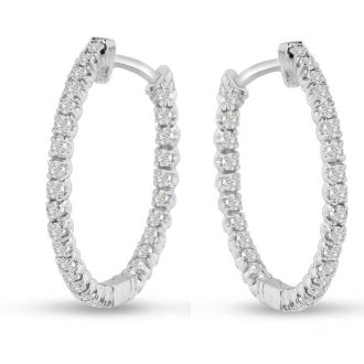 Estate Jewelry 3ct Endless Created Diamond Hoop Earrings In Sterling Silver, 1 Inch