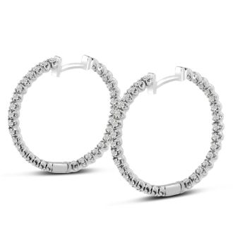 Estate Jewelry 3ct Endless Created Diamond Hoop Earrings In Sterling Silver, 1 Inch