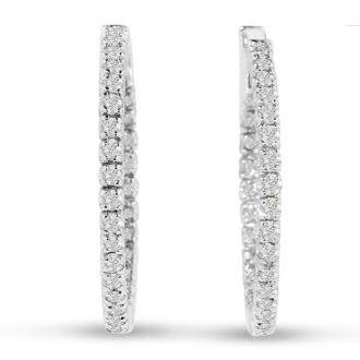 Estate Jewelry 3ct Endless Created Diamond Hoop Earrings In Sterling Silver, 1 Inch