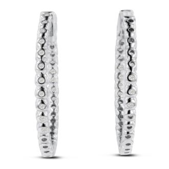 Estate Jewelry 3ct Endless Created Diamond Hoop Earrings In Sterling Silver, 1 Inch